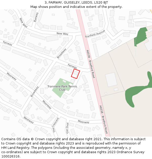 3, FAIRWAY, GUISELEY, LEEDS, LS20 8JT: Location map and indicative extent of plot