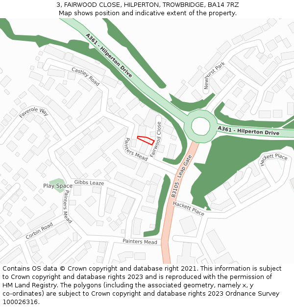 3, FAIRWOOD CLOSE, HILPERTON, TROWBRIDGE, BA14 7RZ: Location map and indicative extent of plot