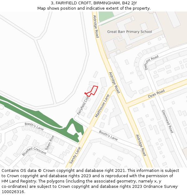 3, FAIRYFIELD CROFT, BIRMINGHAM, B42 2JY: Location map and indicative extent of plot