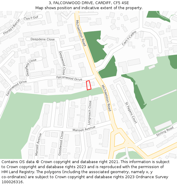 3, FALCONWOOD DRIVE, CARDIFF, CF5 4SE: Location map and indicative extent of plot