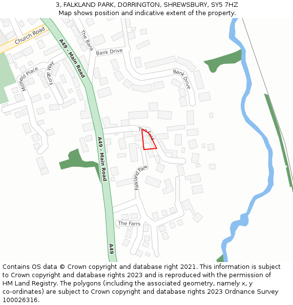 3, FALKLAND PARK, DORRINGTON, SHREWSBURY, SY5 7HZ: Location map and indicative extent of plot