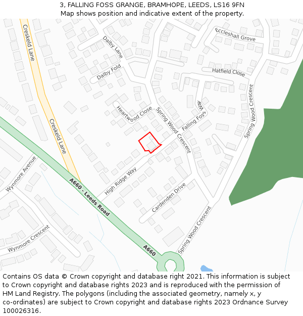 3, FALLING FOSS GRANGE, BRAMHOPE, LEEDS, LS16 9FN: Location map and indicative extent of plot
