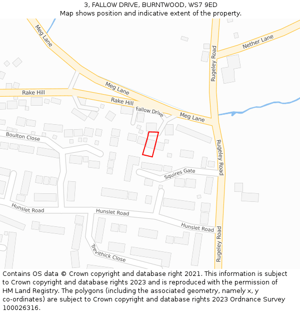 3, FALLOW DRIVE, BURNTWOOD, WS7 9ED: Location map and indicative extent of plot