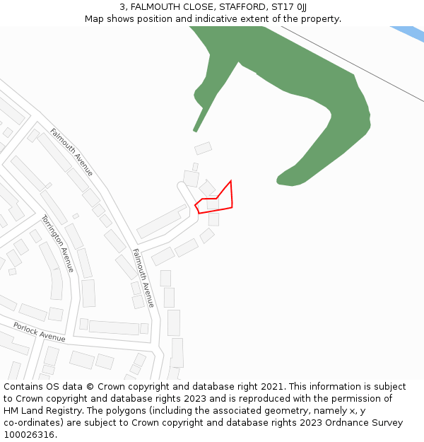 3, FALMOUTH CLOSE, STAFFORD, ST17 0JJ: Location map and indicative extent of plot