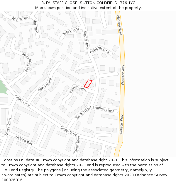 3, FALSTAFF CLOSE, SUTTON COLDFIELD, B76 1YG: Location map and indicative extent of plot