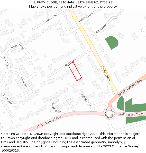 3, FARM CLOSE, FETCHAM, LEATHERHEAD, KT22 9BJ: Location map and indicative extent of plot