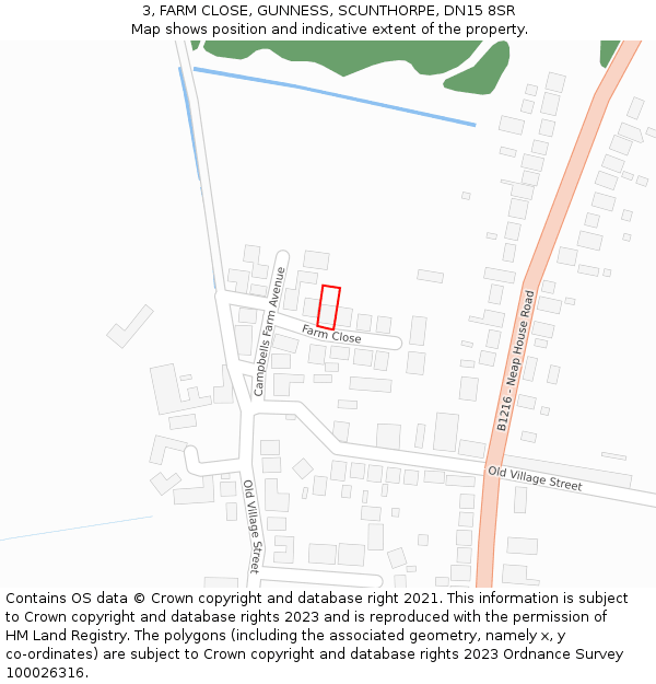3, FARM CLOSE, GUNNESS, SCUNTHORPE, DN15 8SR: Location map and indicative extent of plot