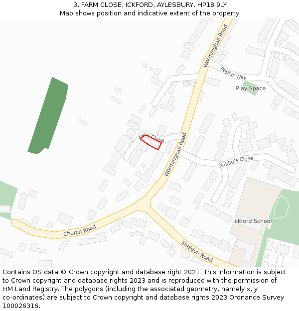 3, FARM CLOSE, ICKFORD, AYLESBURY, HP18 9LY: Location map and indicative extent of plot