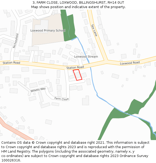 3, FARM CLOSE, LOXWOOD, BILLINGSHURST, RH14 0UT: Location map and indicative extent of plot