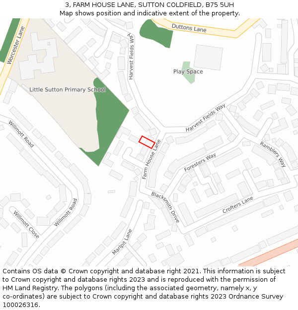 3, FARM HOUSE LANE, SUTTON COLDFIELD, B75 5UH: Location map and indicative extent of plot