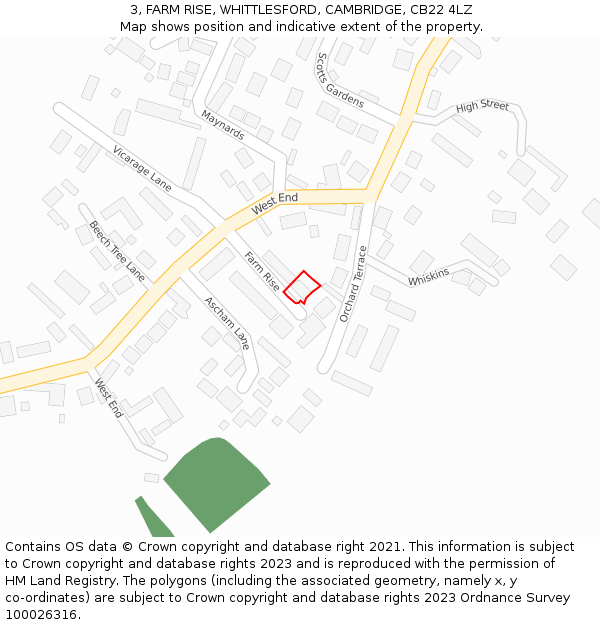 3, FARM RISE, WHITTLESFORD, CAMBRIDGE, CB22 4LZ: Location map and indicative extent of plot