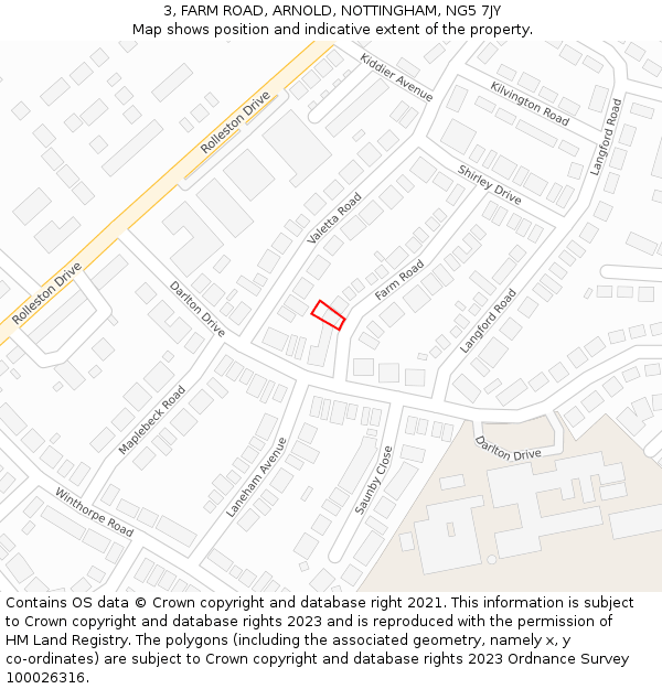 3, FARM ROAD, ARNOLD, NOTTINGHAM, NG5 7JY: Location map and indicative extent of plot