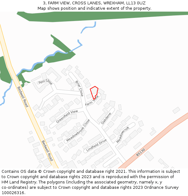 3, FARM VIEW, CROSS LANES, WREXHAM, LL13 0UZ: Location map and indicative extent of plot