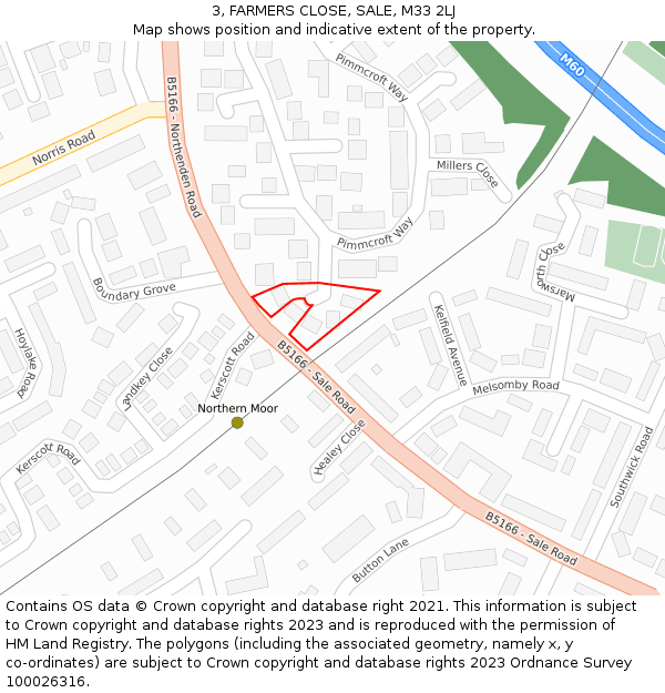 3, FARMERS CLOSE, SALE, M33 2LJ: Location map and indicative extent of plot