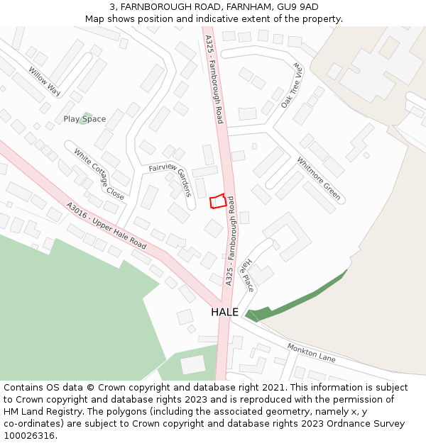 3, FARNBOROUGH ROAD, FARNHAM, GU9 9AD: Location map and indicative extent of plot