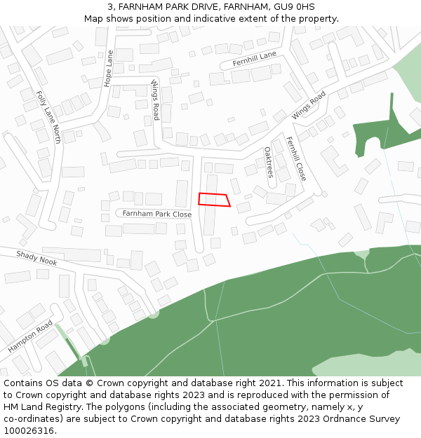 3, FARNHAM PARK DRIVE, FARNHAM, GU9 0HS: Location map and indicative extent of plot