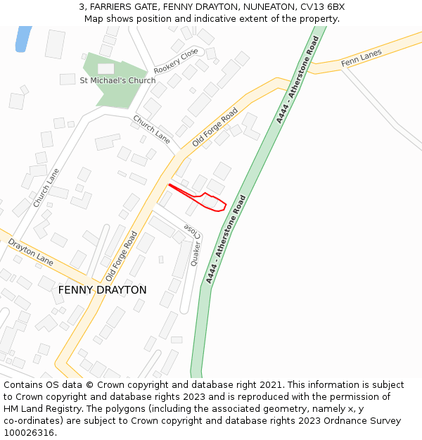 3, FARRIERS GATE, FENNY DRAYTON, NUNEATON, CV13 6BX: Location map and indicative extent of plot