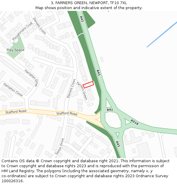 3, FARRIERS GREEN, NEWPORT, TF10 7XL: Location map and indicative extent of plot