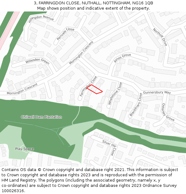 3, FARRINGDON CLOSE, NUTHALL, NOTTINGHAM, NG16 1QB: Location map and indicative extent of plot