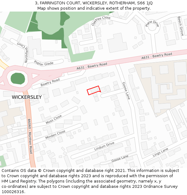 3, FARRINGTON COURT, WICKERSLEY, ROTHERHAM, S66 1JQ: Location map and indicative extent of plot