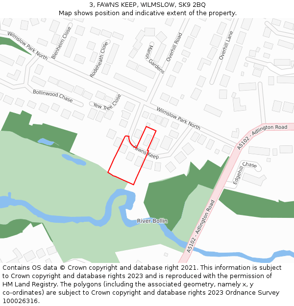 3, FAWNS KEEP, WILMSLOW, SK9 2BQ: Location map and indicative extent of plot