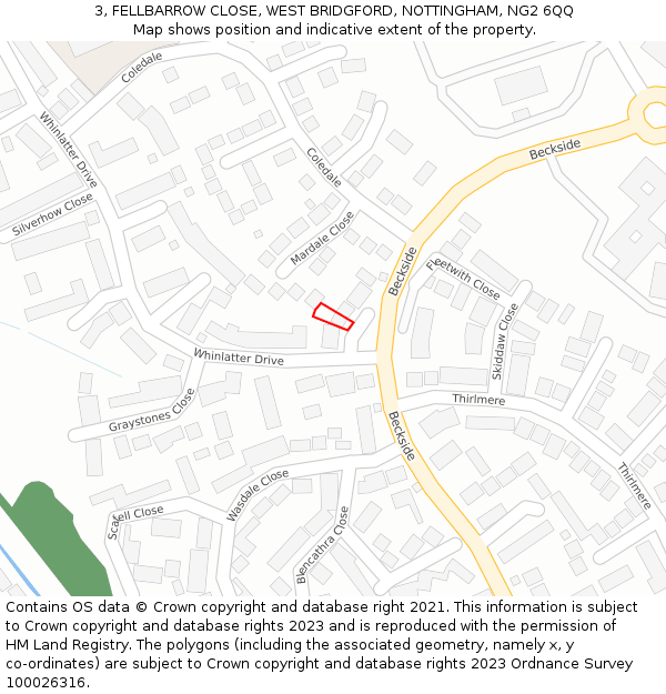 3, FELLBARROW CLOSE, WEST BRIDGFORD, NOTTINGHAM, NG2 6QQ: Location map and indicative extent of plot