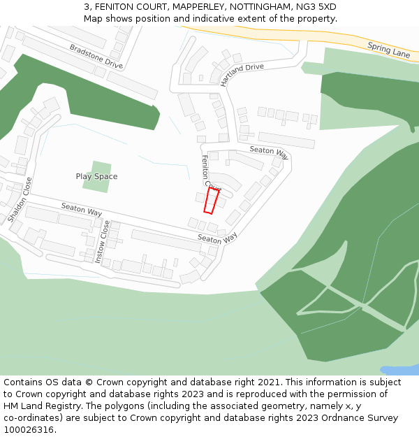 3, FENITON COURT, MAPPERLEY, NOTTINGHAM, NG3 5XD: Location map and indicative extent of plot