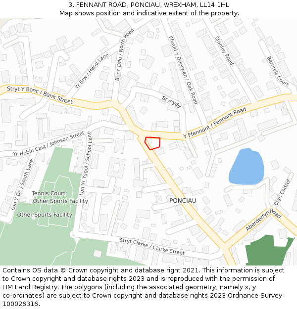 3, FENNANT ROAD, PONCIAU, WREXHAM, LL14 1HL: Location map and indicative extent of plot