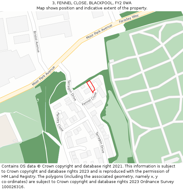 3, FENNEL CLOSE, BLACKPOOL, FY2 0WA: Location map and indicative extent of plot