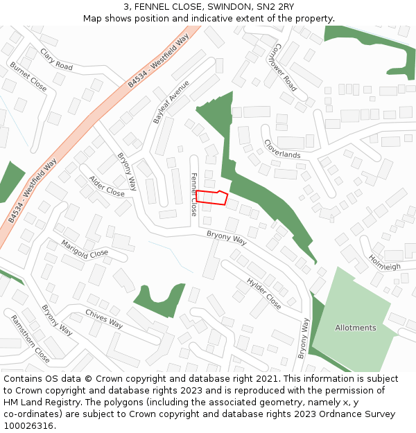 3, FENNEL CLOSE, SWINDON, SN2 2RY: Location map and indicative extent of plot