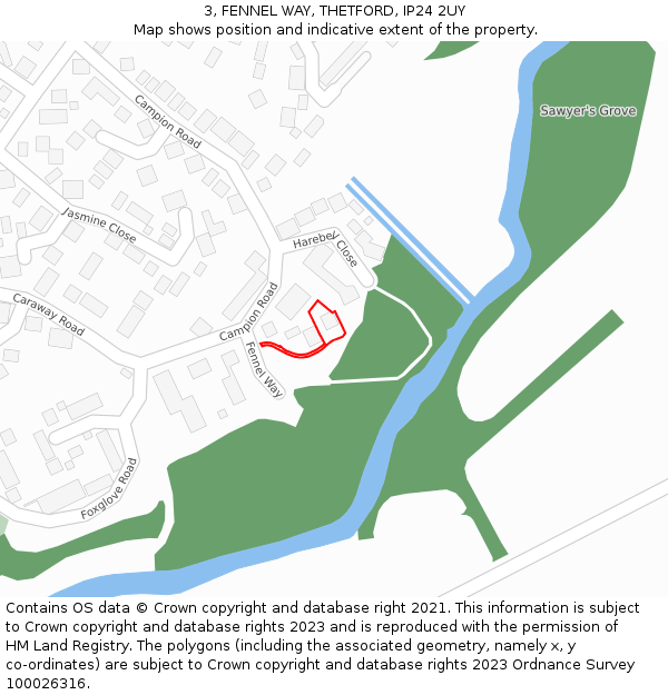 3, FENNEL WAY, THETFORD, IP24 2UY: Location map and indicative extent of plot