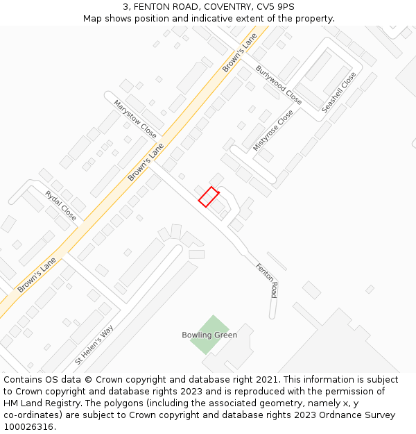 3, FENTON ROAD, COVENTRY, CV5 9PS: Location map and indicative extent of plot