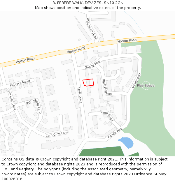 3, FEREBE WALK, DEVIZES, SN10 2GN: Location map and indicative extent of plot