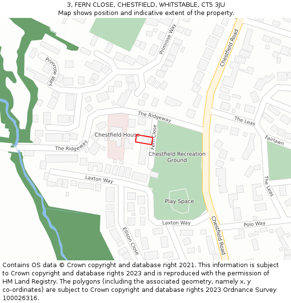 3, FERN CLOSE, CHESTFIELD, WHITSTABLE, CT5 3JU: Location map and indicative extent of plot