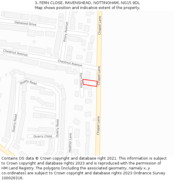 3, FERN CLOSE, RAVENSHEAD, NOTTINGHAM, NG15 9DL: Location map and indicative extent of plot