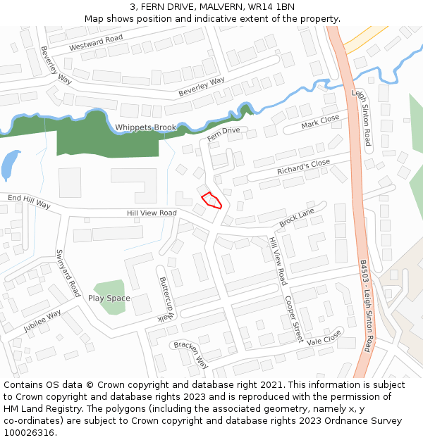 3, FERN DRIVE, MALVERN, WR14 1BN: Location map and indicative extent of plot