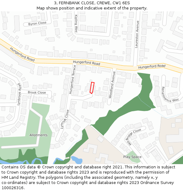 3, FERNBANK CLOSE, CREWE, CW1 6ES: Location map and indicative extent of plot