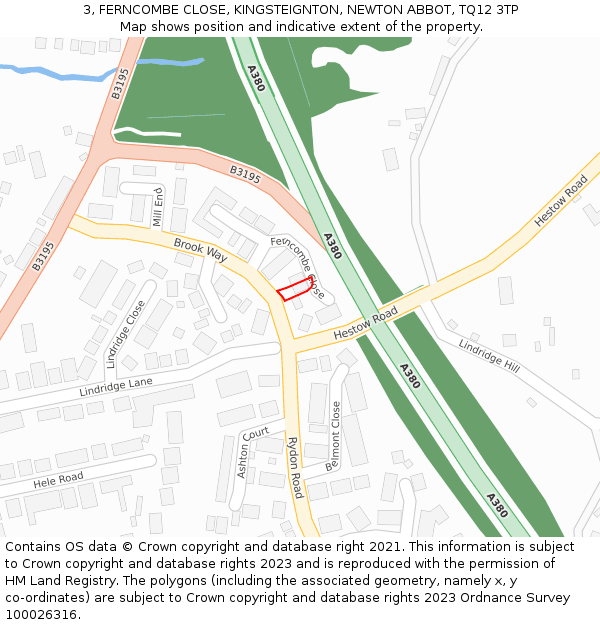 3, FERNCOMBE CLOSE, KINGSTEIGNTON, NEWTON ABBOT, TQ12 3TP: Location map and indicative extent of plot