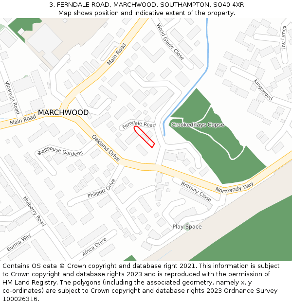 3, FERNDALE ROAD, MARCHWOOD, SOUTHAMPTON, SO40 4XR: Location map and indicative extent of plot