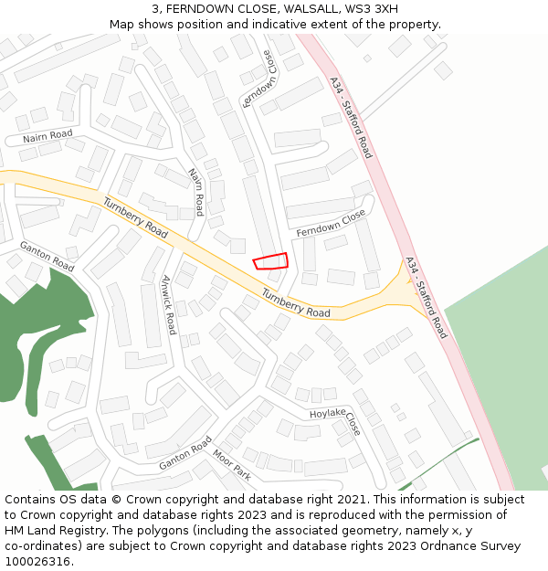 3, FERNDOWN CLOSE, WALSALL, WS3 3XH: Location map and indicative extent of plot