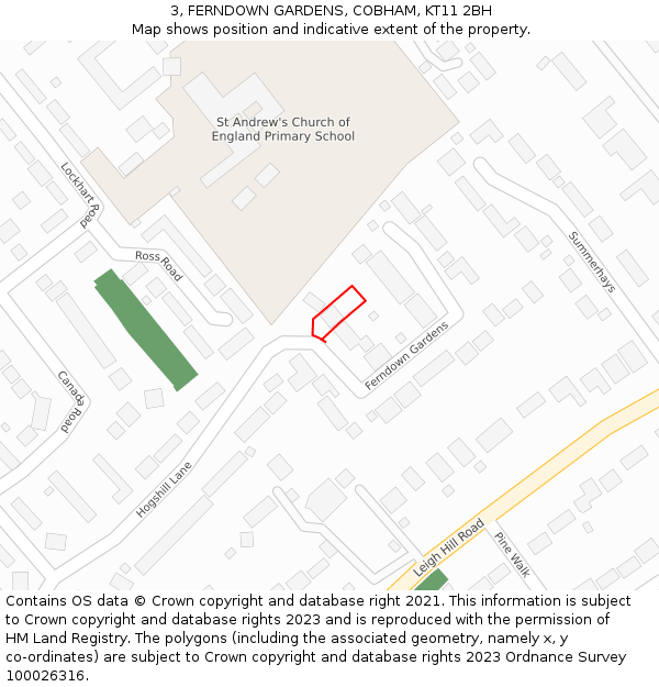 3, FERNDOWN GARDENS, COBHAM, KT11 2BH: Location map and indicative extent of plot