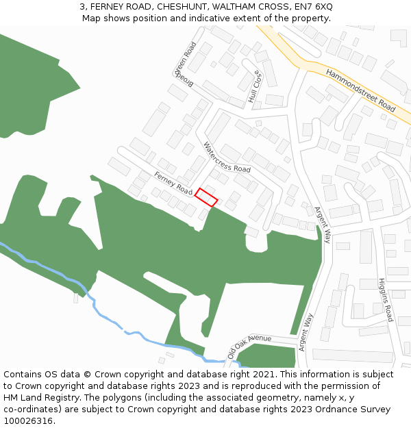 3, FERNEY ROAD, CHESHUNT, WALTHAM CROSS, EN7 6XQ: Location map and indicative extent of plot