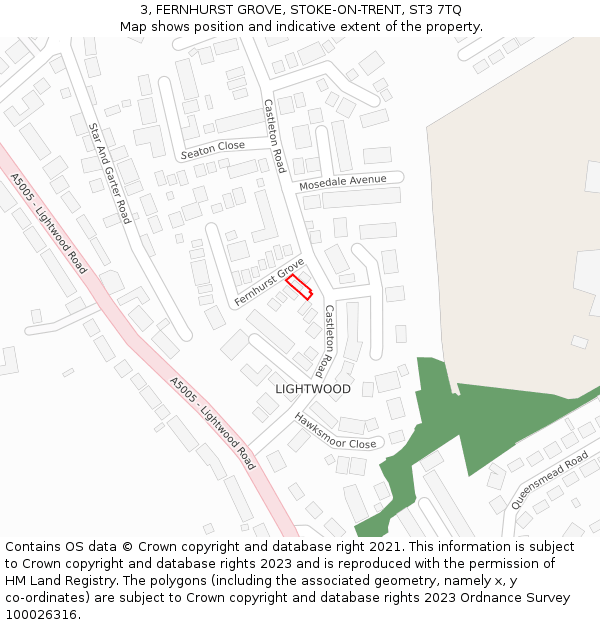 3, FERNHURST GROVE, STOKE-ON-TRENT, ST3 7TQ: Location map and indicative extent of plot