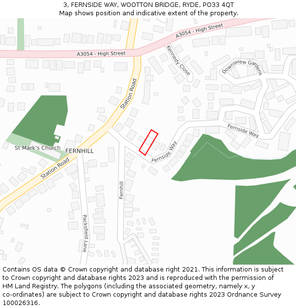 3, FERNSIDE WAY, WOOTTON BRIDGE, RYDE, PO33 4QT: Location map and indicative extent of plot