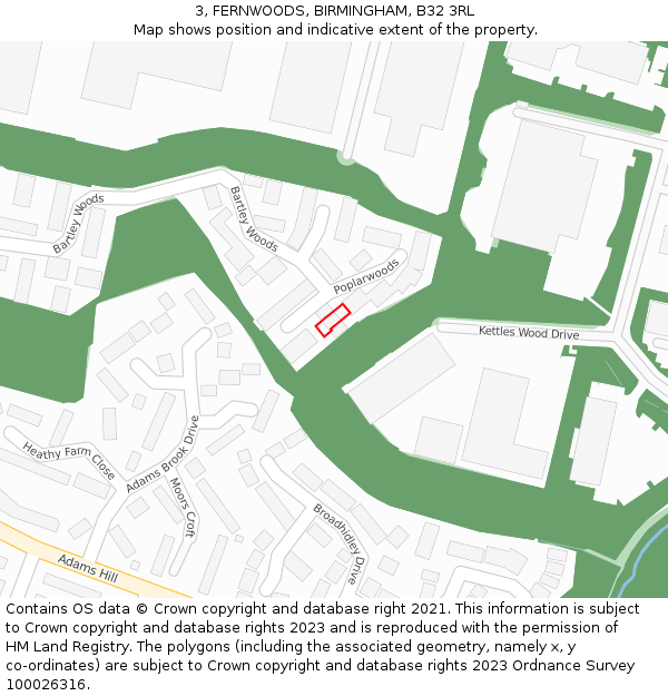 3, FERNWOODS, BIRMINGHAM, B32 3RL: Location map and indicative extent of plot