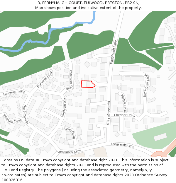 3, FERNYHALGH COURT, FULWOOD, PRESTON, PR2 9NJ: Location map and indicative extent of plot