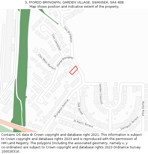 3, FFORDD BRYNGWYN, GARDEN VILLAGE, SWANSEA, SA4 4EB: Location map and indicative extent of plot