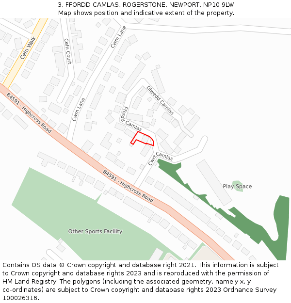 3, FFORDD CAMLAS, ROGERSTONE, NEWPORT, NP10 9LW: Location map and indicative extent of plot