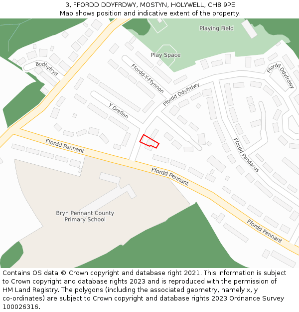 3, FFORDD DDYFRDWY, MOSTYN, HOLYWELL, CH8 9PE: Location map and indicative extent of plot