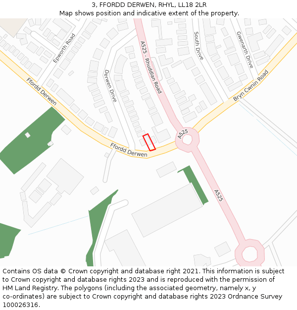 3, FFORDD DERWEN, RHYL, LL18 2LR: Location map and indicative extent of plot